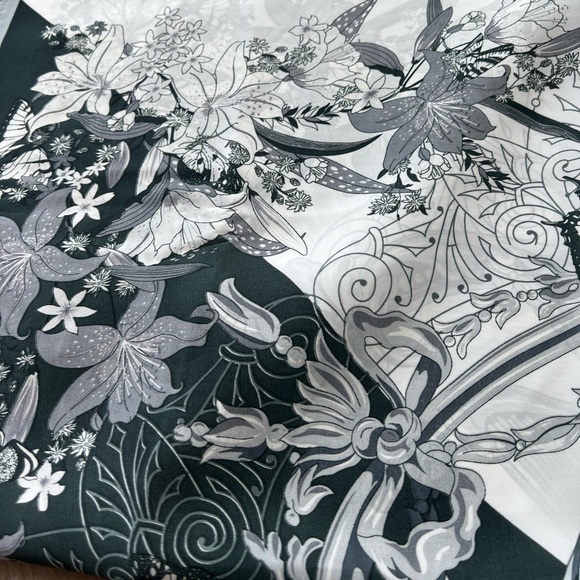 Black and white classy designer silk scarf butterfly and violin design - Picture 3 of 8